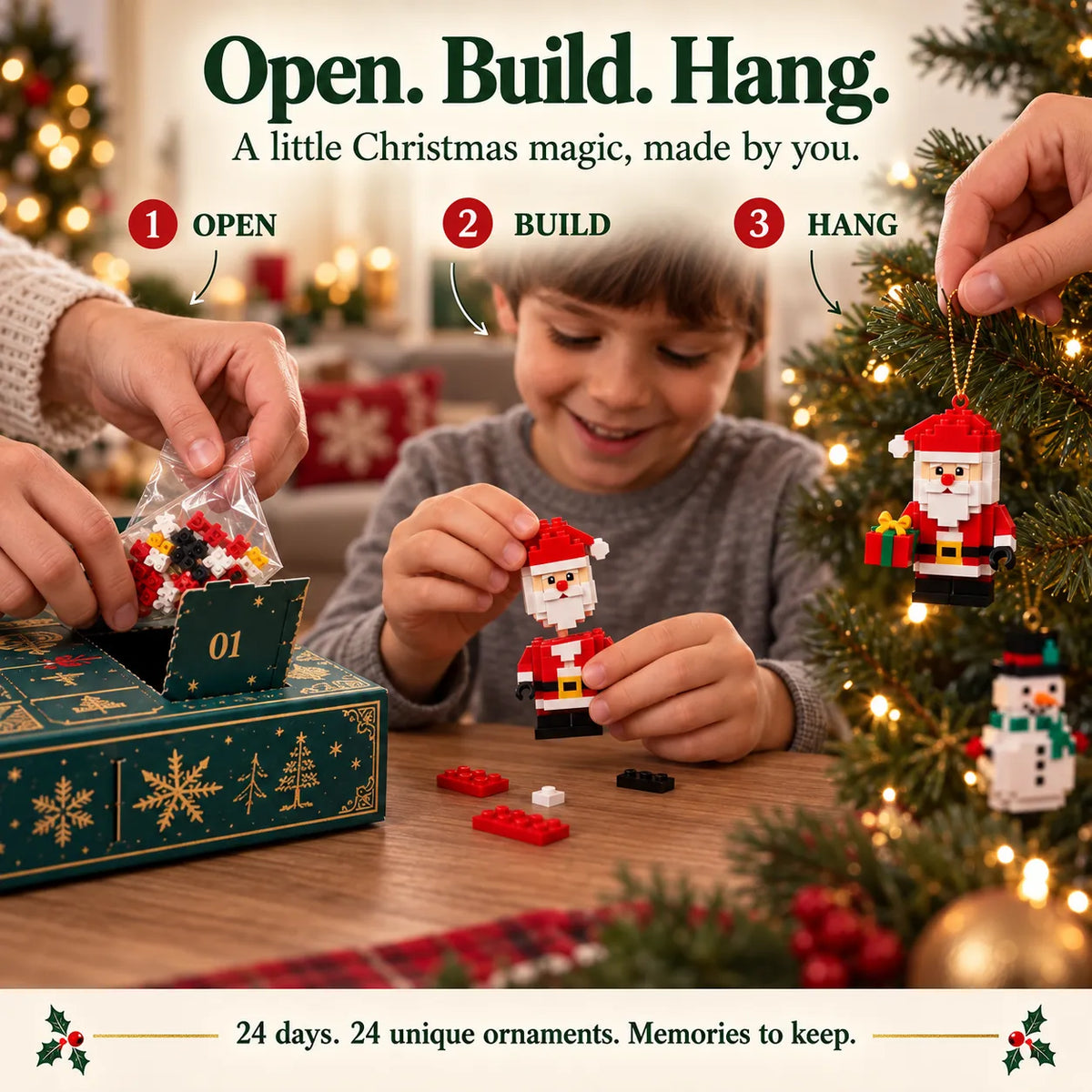 ⏳ Last Day 50% OFF – 🎄24-Day Mini Christmas Brick Ornament Advent Calendar | 24 Unique Buildable Holiday Ornaments to Create, Hang & Keep 🧱