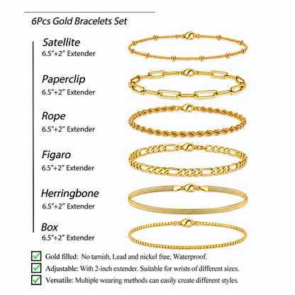 Eunoieuon 6-Chain Stacking Bracelet Set