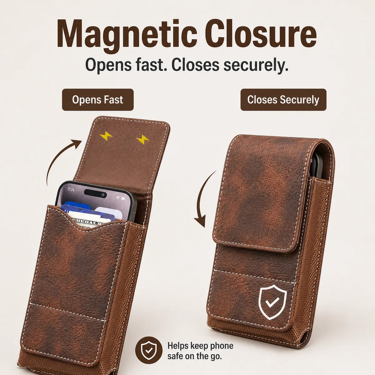 ⚡Big Discount | Waist Belt Cell Phone Pouch 📱 Multi-Pocket Leather Holster with Card Holder-2