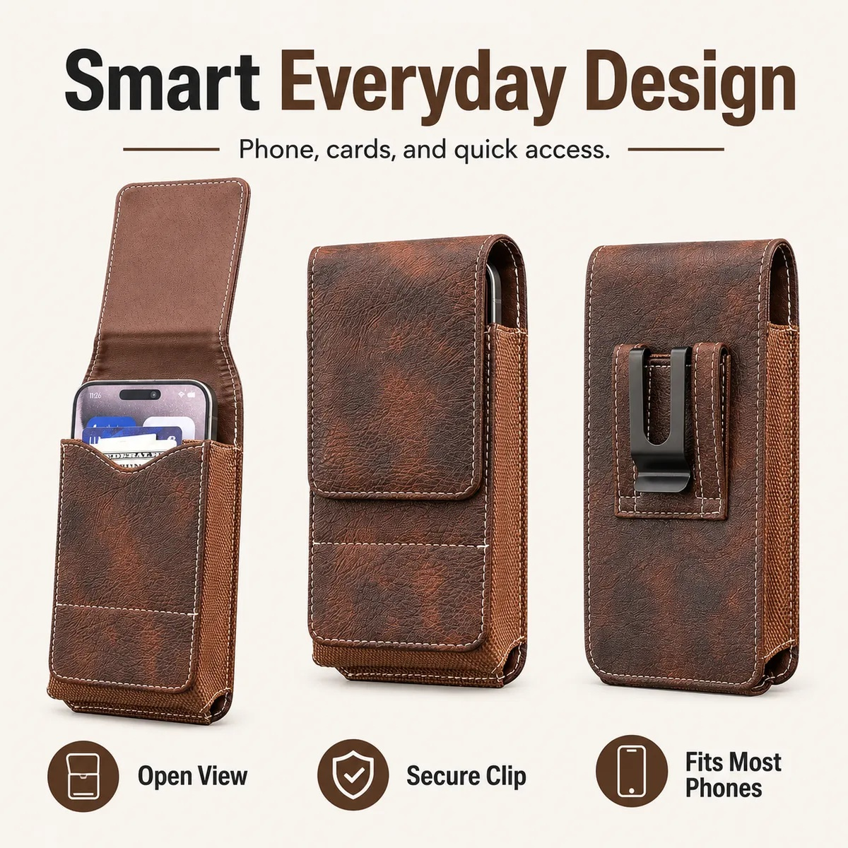 ⚡Big Discount | Waist Belt Cell Phone Pouch 📱 Multi-Pocket Leather Holster with Card Holder-2