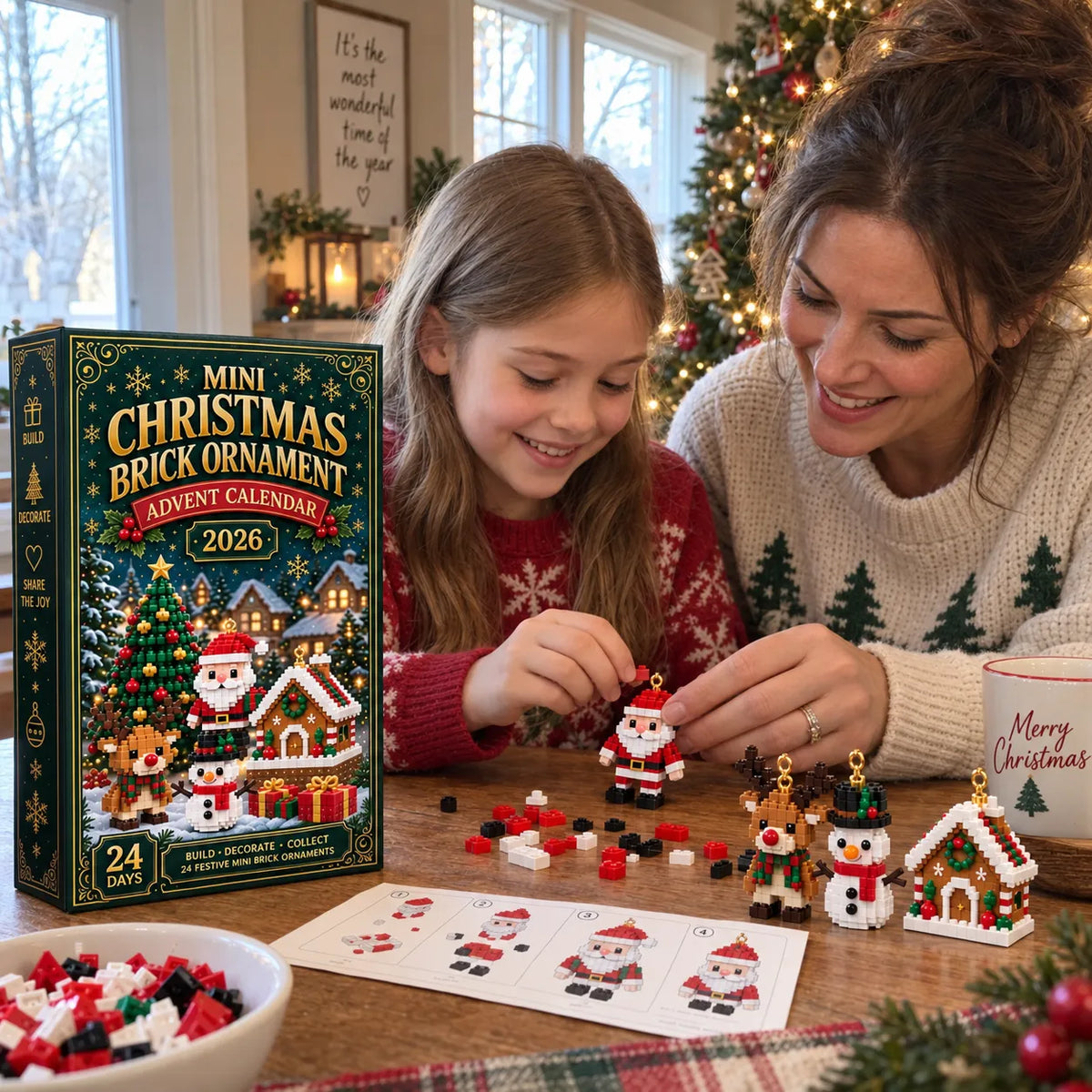 ⏳ Last Day 50% OFF – 🎄24-Day Mini Christmas Brick Ornament Advent Calendar | 24 Unique Buildable Holiday Ornaments to Create, Hang & Keep 🧱