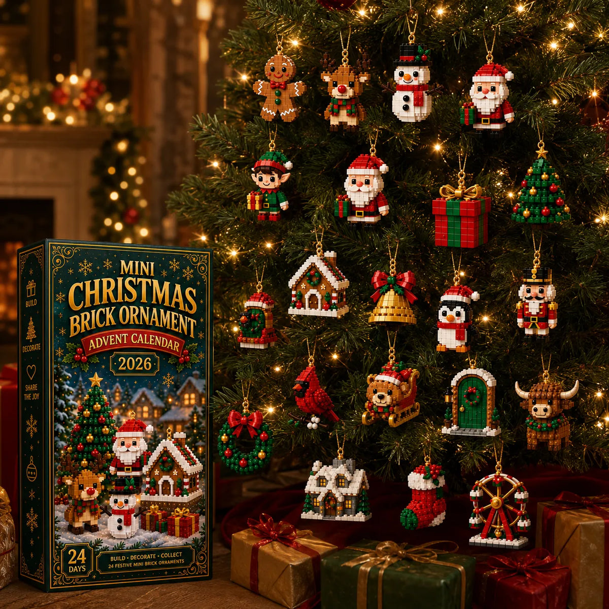 ⏳ Last Day 50% OFF – 🎄24-Day Mini Christmas Brick Ornament Advent Calendar | 24 Unique Buildable Holiday Ornaments to Create, Hang & Keep 🧱
