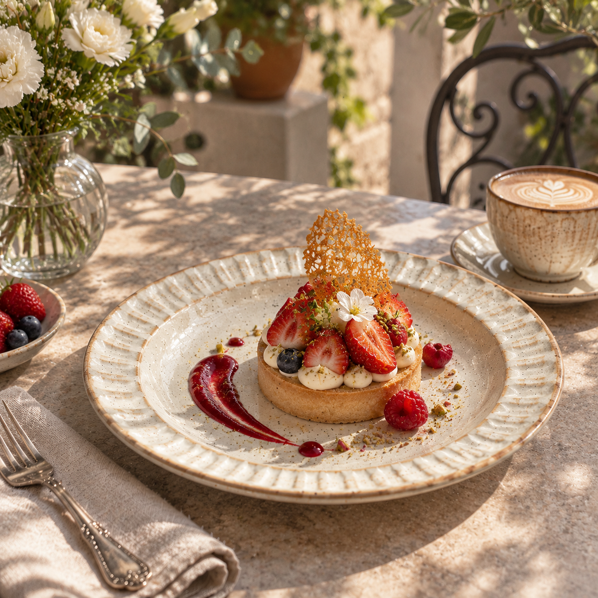 Coarse Ceramic Cake Plate - Sesame White