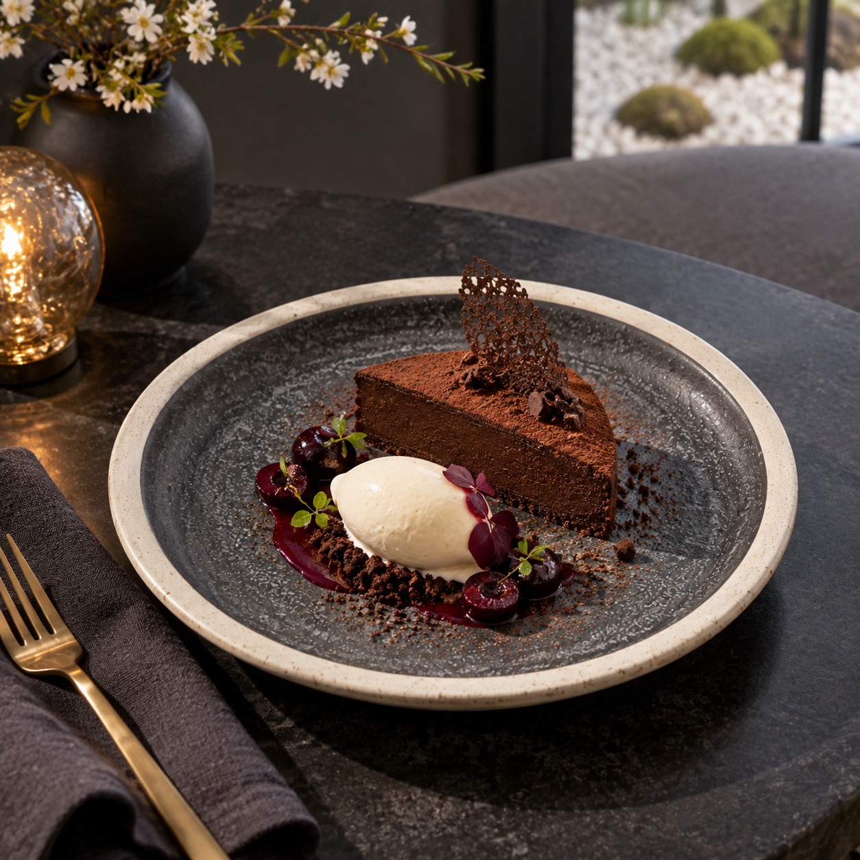Black Ceramic Dessert Plate